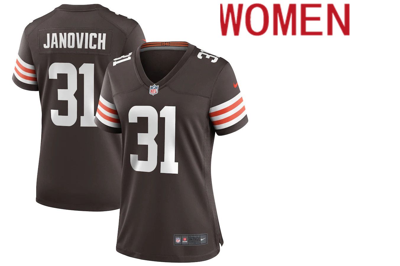 Women Cleveland Browns #31 Andy Janovich Nike Brown Player Game NFL Jersey->women nfl jersey->Women Jersey